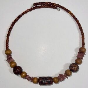 Natural Bead Chocker Necklace with Brown and Mauve Accents